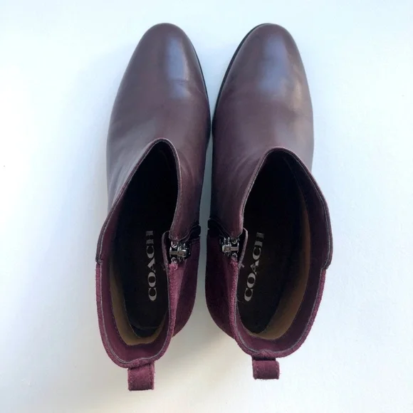 COACH Carmen Ankle Boots Semi Matte Calf Leather/Suede Oxblood Burgundy Size 7.5 - Picture 6 of 8